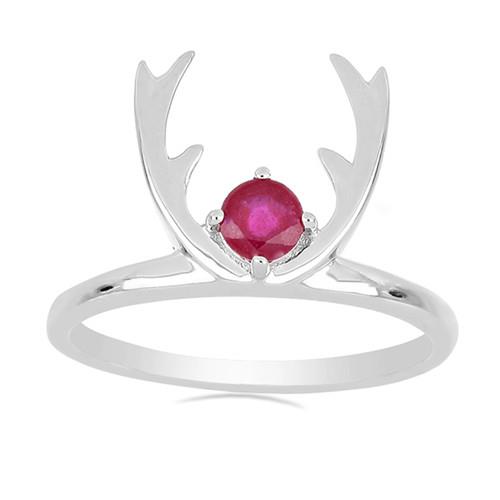 BUY GLASS FILLED RUBY SINGLE STONE RING IN 925 SILVER